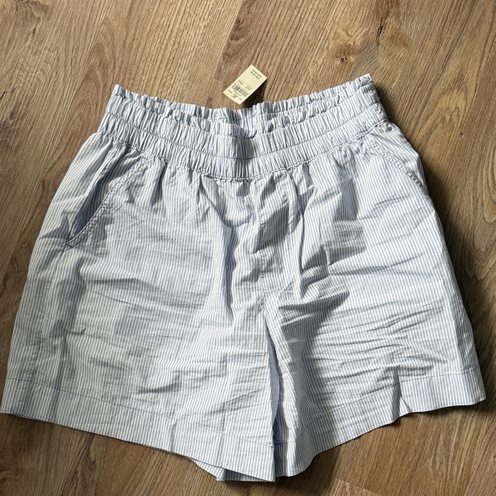 Aerie High Waist Striped Shorts in Light Blue and White Stripe